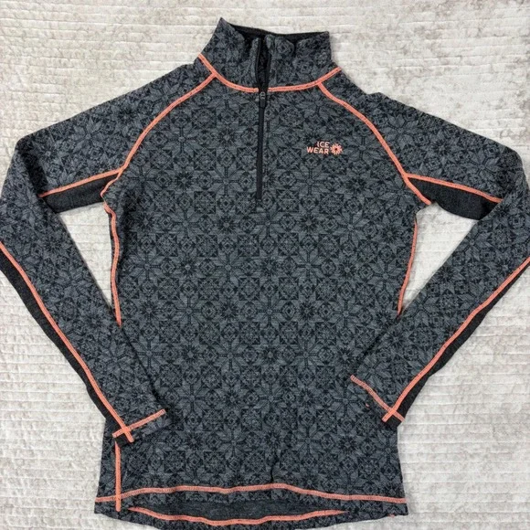 Icewear Women Base Layer Set Grey Orange Nordic Snowflake Quarter Zip Leggings S - Picture 2 of 16